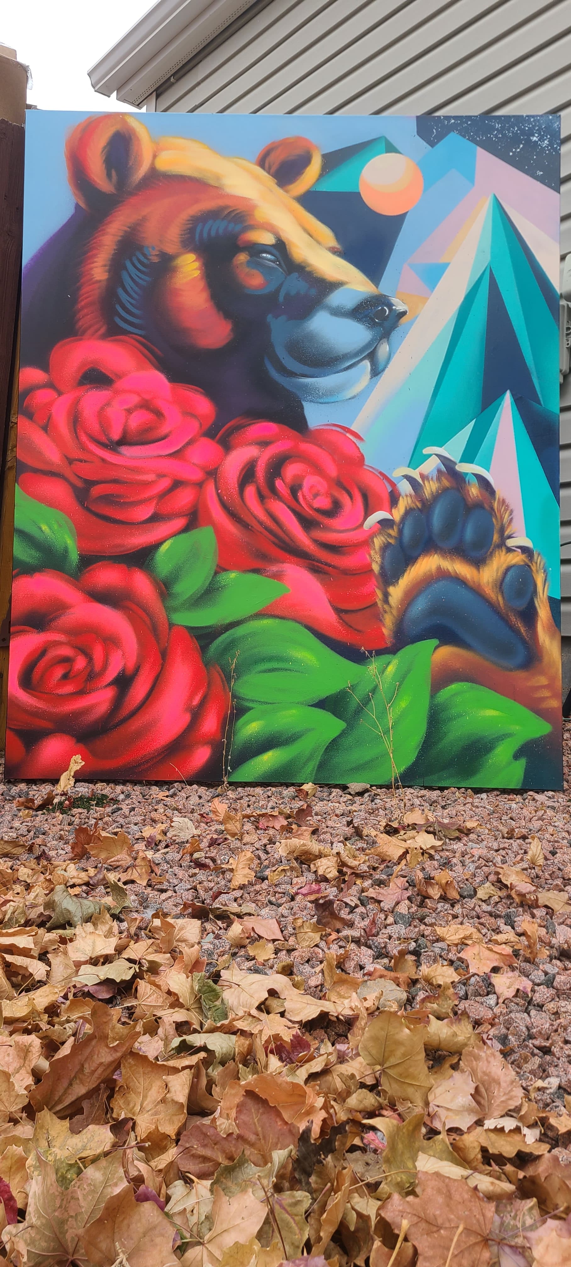 Bear Face with Geometric Crystals & Roses — gallery image 1