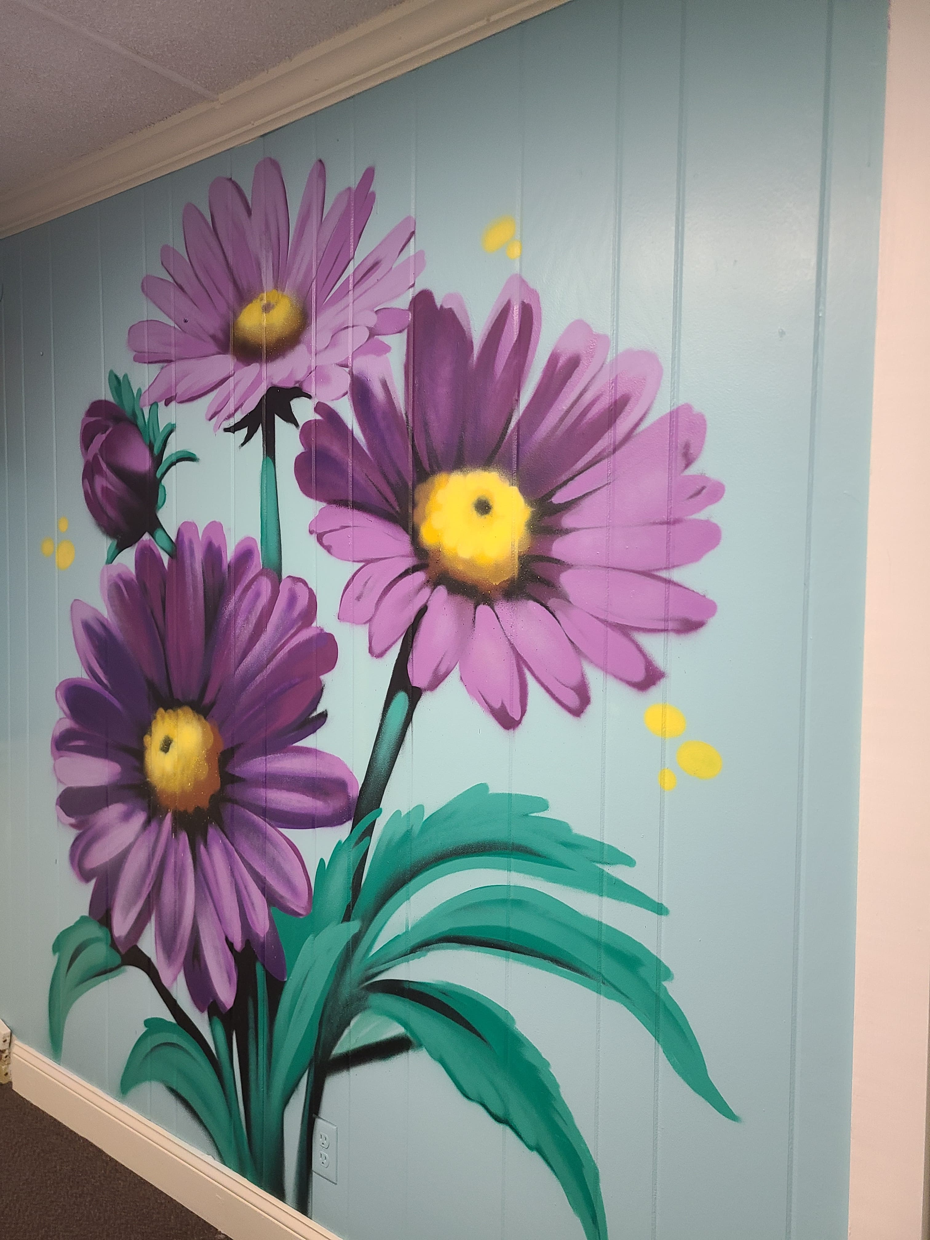 Purple Daisies on Blue Wall — gallery image 1